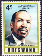 Botswana - 1975 - 10th Anniv. Of Self-government. Pres. Sir Seretse Khama - 4c - Botswana (1966-...)