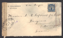 SUEDE 1917 Usages Courants Obl. S/enveloppe Censure Miltaire Française - Covers & Documents