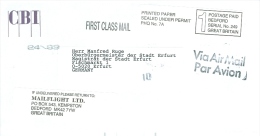 Grossbritannien Bedford Postage Paid 1992 Label First Class Mail Via Air Mail CBI Cebtre Point Brief Nach Deutschland - Brieven En Documenten