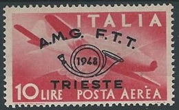 1948 TRIESTE A CONVEGNO FILATELICO POSTA AEREA 10 LIRE MH * - ED272 - Poste Aérienne