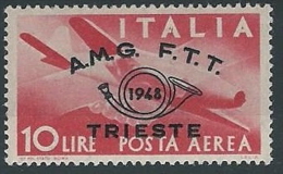 1948 TRIESTE A CONVEGNO FILATELICO POSTA AEREA 10 LIRE MH * - ED272-3 - Poste Aérienne