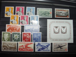 SUISSE  1944  ** Année Complète SCHWEIZ JAHRGANG YEARSET + 1 Bloc + Poste Aerienne ( JO PRO JUVENTUTE COLOMBE ) - Unused Stamps