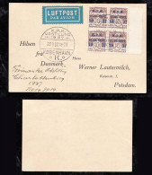 Dänemark Denmark 1937 Airmail Postcard Overprint Block Of 4 To POTSDAM Germany - Lettres & Documents