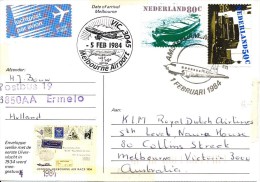 Geïllustreerde Briefkaart KLM Herdenkingsvlucht DC-2 "Uiver" Londen-Melbourne (1 Februari 1984) - Cartas & Documentos