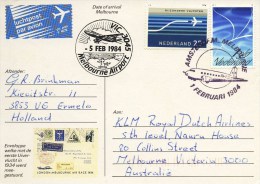 Geïllustreerde Briefkaart KLM Herdenkingsvlucht DC-2 "Uiver" Londen-Melbourne (1 Februari 1984) - Covers & Documents