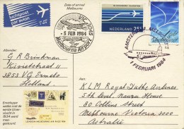 Geïllustreerde Briefkaart KLM Herdenkingsvlucht DC-2 "Uiver" Londen-Melbourne (1 Februari 1984) - Cartas & Documentos