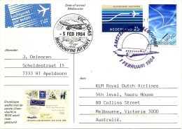 Geïllustreerde Briefkaart KLM Herdenkingsvlucht DC-2 "Uiver" Londen-Melbourne (1 Februari 1984) - Storia Postale