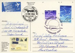 Geïllustreerde Briefkaart KLM Herdenkingsvlucht DC-2 "Uiver" Londen-Melbourne (1 Februari 1984) - Briefe U. Dokumente