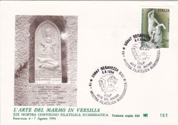 ITALIE - 6.8.1994 - L'ARTE DEL MARMO IN VESILIA - SERAVEZZA (enveloppe) Neuf - Filatelistische Kaarten