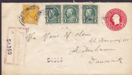 United States Uprated Registered Postal Stationery Ganzsache Entier NEW YORK 1925 Cover Brief ToDenmark (2 Scans) - 1921-40