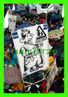 SYNDICATS  -  MANIFESTATION POUR LA DÉFENSE DE L´ÉCOLE PUBLIQUE - DESSIN SATIRIQUE, 1994 - PHOTO, PHILIPPE TOUCHARD - - Vakbonden