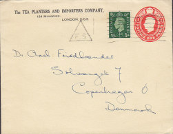 Great Britain Uprated Postal Stationery Private Print TEA PLANTERS & IMPORTERS Co. Triangle F.S Cancel To Denmark - Stamped Stationery, Airletters & Aerogrammes