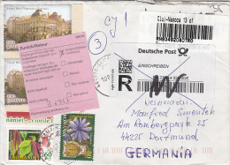 NATIONAL BANK, FLOWERS, CLOCK, ROOSTER, STAMPS ON REGISTERED COVER, 2013, ROMANIA - Covers & Documents