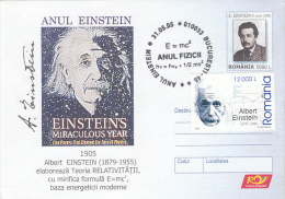 ALBERT EINSTEIN, SCIENTIST, COVER STATIONERY, ENTIER POSTAL, 2005, ROMANIA - Albert Einstein