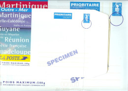 PRET A POSTER BRIAT DOM/TOM 100g ET 500g SURCHARGES "SPECIMEN" - Specimen