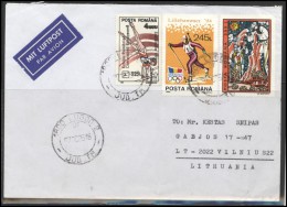 ROMANIA Postal History Brief Envelope Air Mail RO 013 Gymnastics Biathlon Olympic Games Lillehamer  Folk Tales - Brieven En Documenten