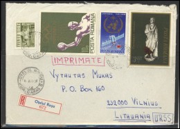 ROMANIA Postal History Brief Envelope RO 036 Transportation Cars Space Art Sculpture Olympic Games Munich - Covers & Documents