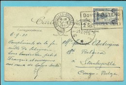 164 (Perron Liege) Op Kaart Met Stempel BRUXELLES Naar STANLEYVILLE (Congo-Belge) !! - Lettres & Documents