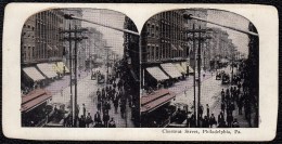 RARE !! SUPERBE VUE STEREOSCOPIQUE PHILADELPHIA 1875 * CHESTNUT STREET * SUPERB ANIMATION ! - Philadelphia