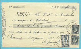 164 (Perron Liege)+ 211 (X2) Op Recu Met Stempel FARCIENNES - Lettres & Documents