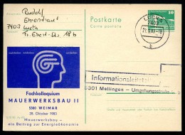 DDR P84-44b-83 C51 Postkarte Zudruck KOLLOQUIUM MAUERWERKSBAU WEIMAR 1983 - Private Postcards - Used