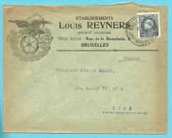 211 Op Brief Met Stempel BRUXELLES Met Firmaperforatie (perfin) " L. R. " Van LOUIS REYNERS - 1921-1925 Piccolo Montenez