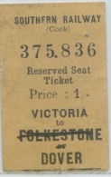 TICKET SOUTHERN RAILWAY (COOK). // 1929 // (A3) - Europe