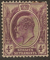 STRAITS SETTLEMENTS 1906 4c KEVII SG 155 HM #BE296 - Straits Settlements