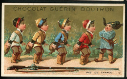 Chocolat Guérin Boutron, Chromo Lith. Vallet Minot VM3-24, Cinq Garçons, Thème Militaria, Fusil, Pas De Chance - Guerin Boutron