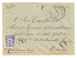 Türkei Brief 1902 Von Bahcecik Nach Venedig 1 Piastre Einzelfrankatur Transit Und Ankunfts Stempel - Storia Postale