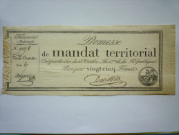 Promesse De  MANDAT  TERRITORIAL  De  25  FRANCS - Assignats & Mandats Territoriaux