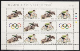 Ireland MNH Scott #713a Minisheet Of 5 Pairs Equestrian, Cycling - 1988 Summer Olympics Seoul - Blocks & Kleinbögen