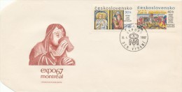 Czechoslovakia / First Day Cover (1967/07 A) Praha (1): Expo 67 Montreal (30h - Gothic Art; 40h - Codex Of Jena, J. Hus) - 1967 – Montreal (Kanada)