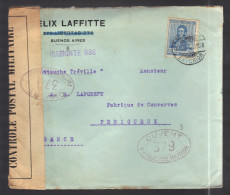 ARGENTINE 1914/1918 Usages Courants Obl. S/enveloppe Censure Militaire Française - Cartas & Documentos