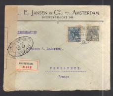 PAYS-BAS 1914/1918 Usages Courants Obl. S/enveloppe Recommandée Censure Militaire Française - Brieven En Documenten