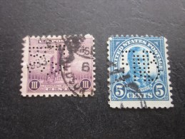 2 Timbres:US Postage USA United States Of America Perforé Perforés Perfin Perfins Stamp Perforated PERFORE  >Trés Bie - Perforés