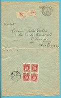 212 (in Blok Van 4 ) Op Brief  Aangetekend Met Stempel BRUXELLES Naar Compiègne (France) (VK) - 1921-1925 Kleine Montenez