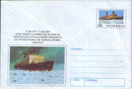 Romania- Stationery Cover Unused - 20 Years After The First Trip To The North Pole With Atomic Icebreaker "Arktika" - Polar Ships & Icebreakers