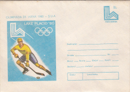 LAKE PLACID'80 WINTER OLYMPIC GAMES, ICE HOCKEY, COVER STATIONERY, ENTIER POSTAL, 1980, ROMANIA - Invierno 1980: Lake Placid