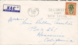 New Zealand NAC Airmail Label OTORONANGA 1963 Cover To MONROVICA California USA 1'6 Sh. Tiki Stamp - Luftpost