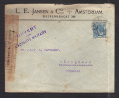 PAYS-BAS 1914/1918 Usages Courants Obl. S/enveloppe Censure Militaire Française - Cartas & Documentos