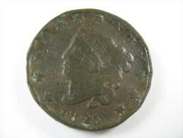 US USA 1 ONE LARGE CENT CORONET 1825 COIN   LOT 27 NUM  17 - 1816-1839: Coronet Head (Tête Couronnée)