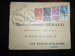 DEVANT DE LETTRE TP MERCURE AVEC BORD DE FEUILLE 40C + 30C + 20C + 10C OBL. HOROPLAN 27.10.1940 BENET VENDEE (85) - 1938-42 Mercure