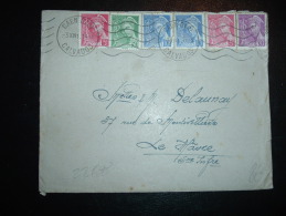 LETTRE TP MERCURE 50C + 20C + 10C X2 + 5C X2 OBL.MEC. 3 XII 41 CAEN GARE (14 CALVADOS) - 1938-42 Mercure