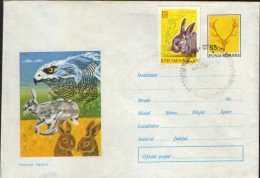 Romania-Postal Stationery Cover With A Special Stamp -  Animals,  Rabbits,eagle And Deer Antlers - Conejos