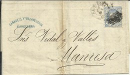 BARCELONA CC A MANRESA SELLO MATRONA 1872 AL DORSO MAT LLEGADA - Storia Postale