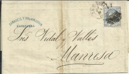 BARCELONA CC A MANRESA SELLO MATRONA 1872 AL DORSO MAT LLEGADA - Cartas & Documentos