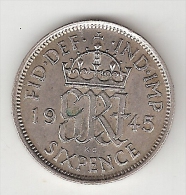 Great Britain 6 Pence 1945  Km 852  Xf+ Catalog Val 15 $ - H. 6 Pence