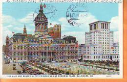 USA 1934 Y Traveled Postcard Maryland Baltimore City Hall Municipal Office Memorial Plaza - Baltimore