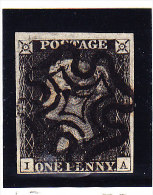 SG #1 - One Penny Black Vollrändig - Zentrierter Malteserkreuz Stempel - Platte 5 - Gebruikt